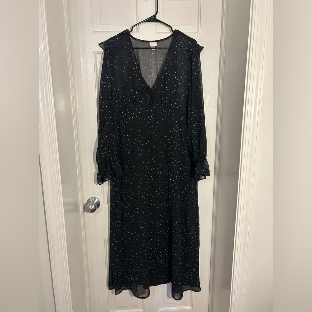 a new day Black Sheer Long Sleeve Dress with White Dots